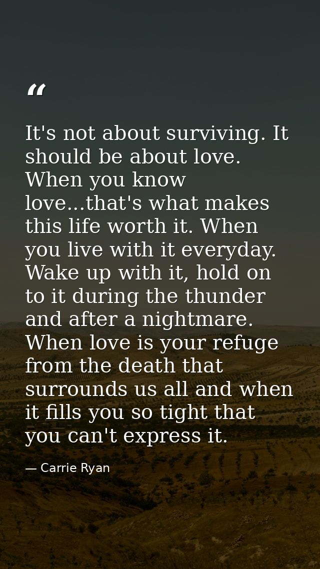 It's not about surviving. It should be about love. When you know love...that's what makes this life worth it. When you l — Carrie Ryan