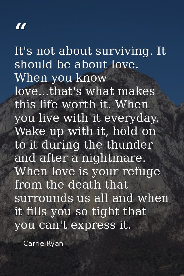 It's not about surviving. It should be about love. When you know love...that's what makes this life worth it. When you l — Carrie Ryan