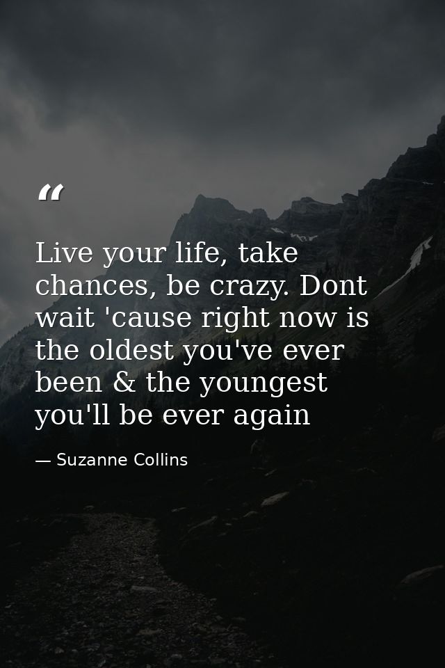 Live your life, take chances, be crazy. Dont wait 'cause right now is the oldest you've ever been & the youngest you'll  — Suzanne Collins