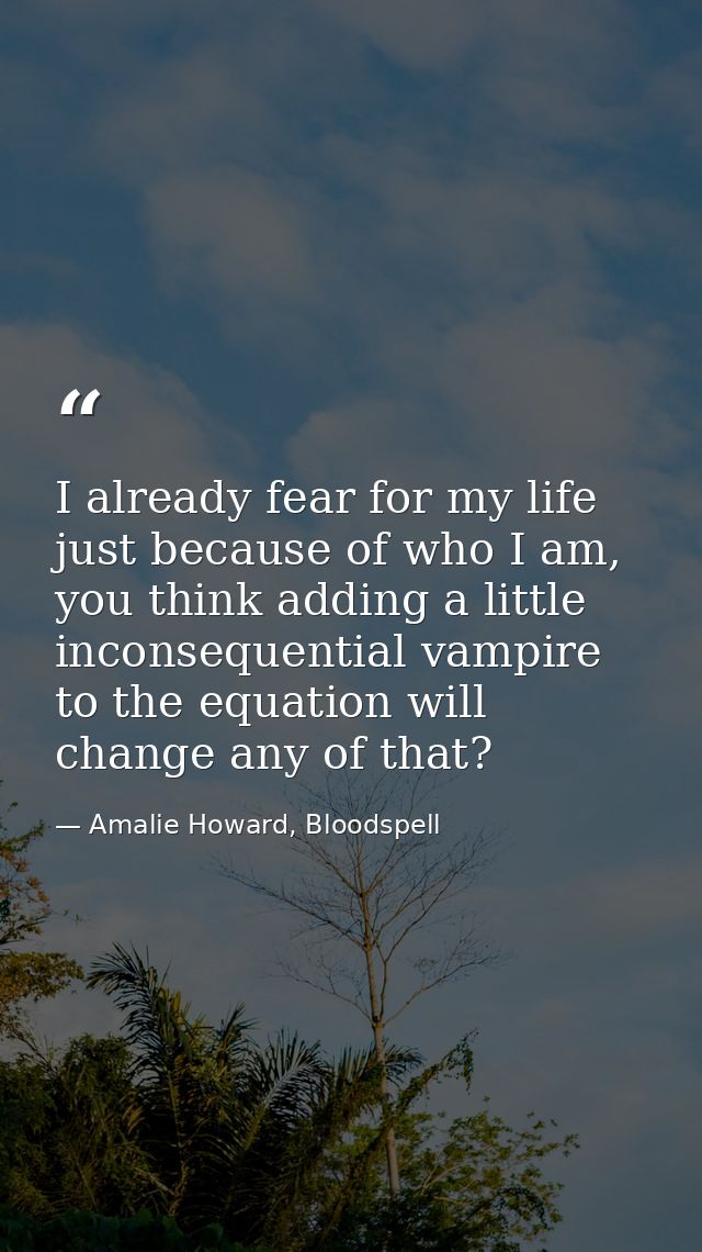 I already fear for my life just because of who I am, you think adding a little inconsequential vampire to the equation w — Amalie Howard, Bloodspell
