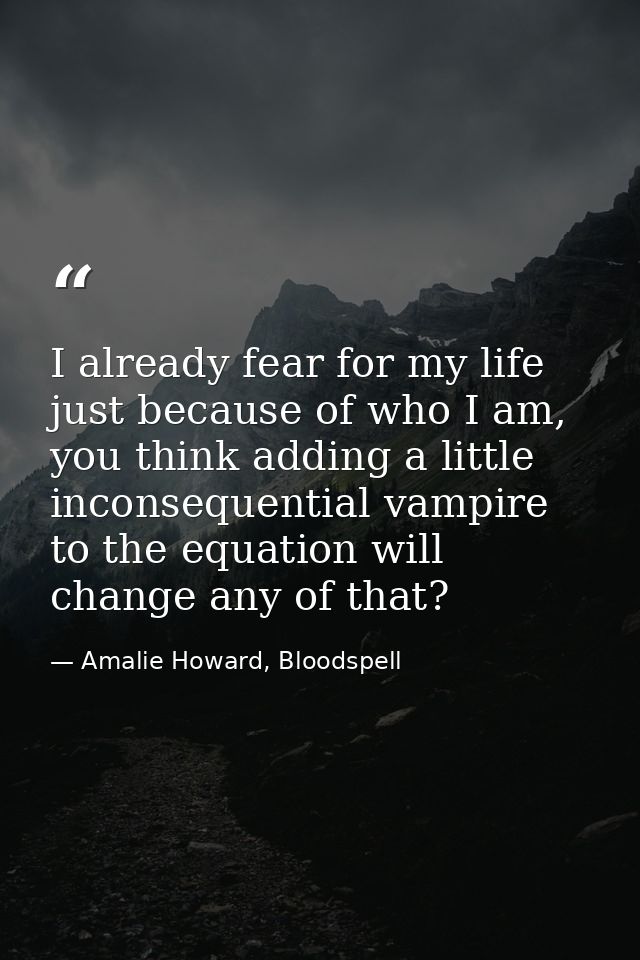 I already fear for my life just because of who I am, you think adding a little inconsequential vampire to the equation w — Amalie Howard, Bloodspell