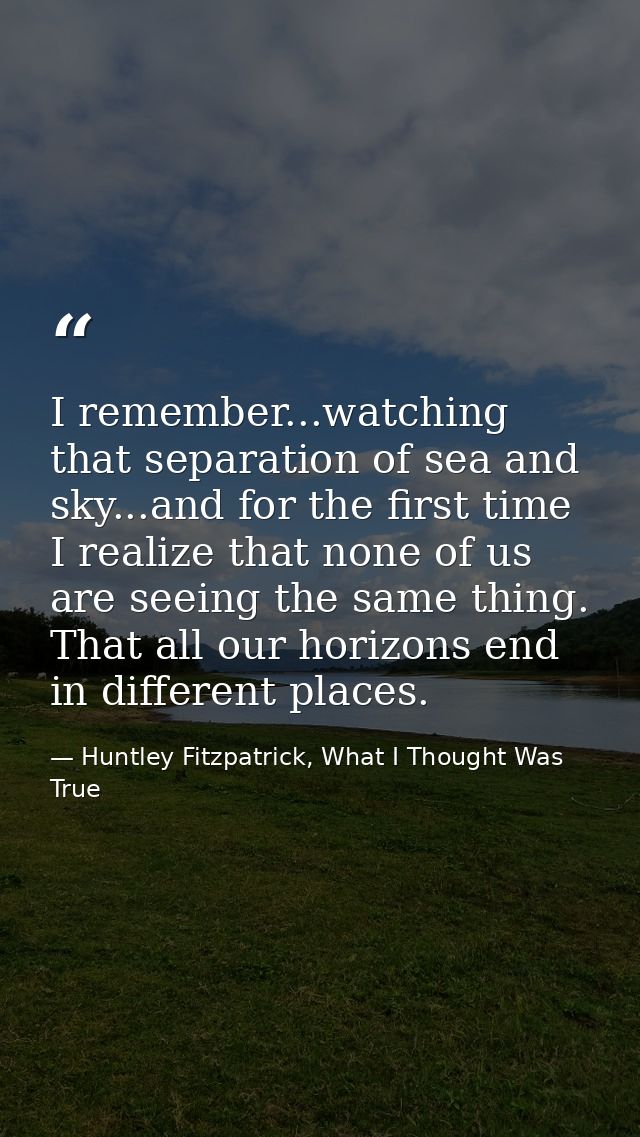 I remember...watching that separation of sea and sky...and for the first time I realize that none of us are seeing the s — Huntley Fitzpatrick, What I Thought Was True