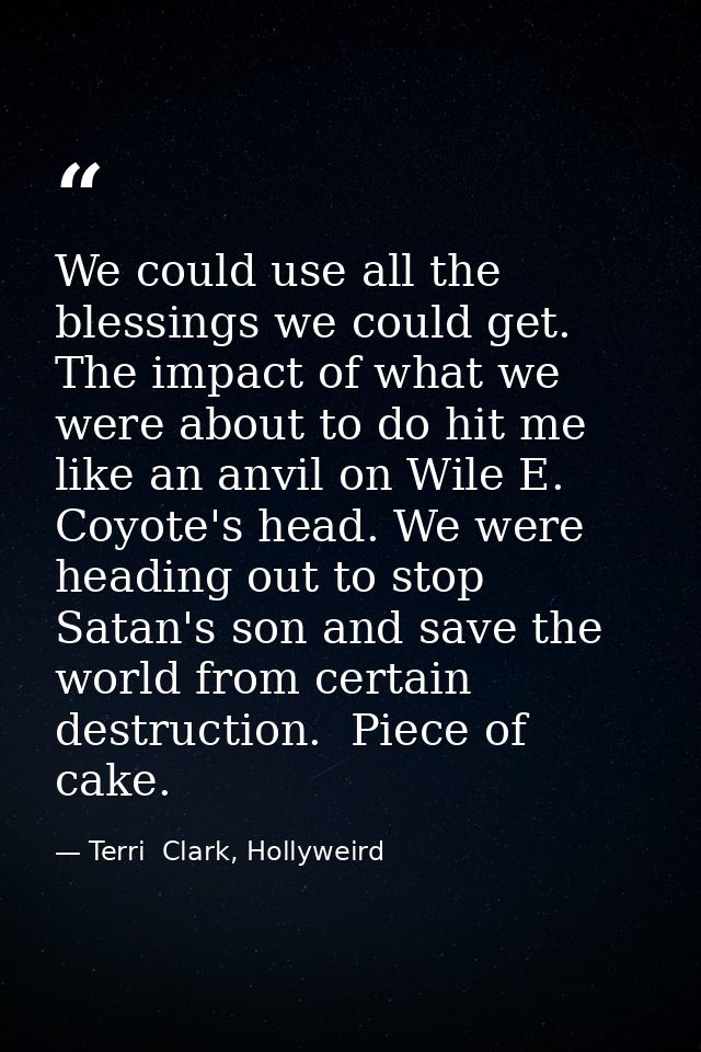 We could use all the blessings we could get. The impact of what we were about to do hit me like an anvil on Wile E. Coyo — Terri  Clark, Hollyweird