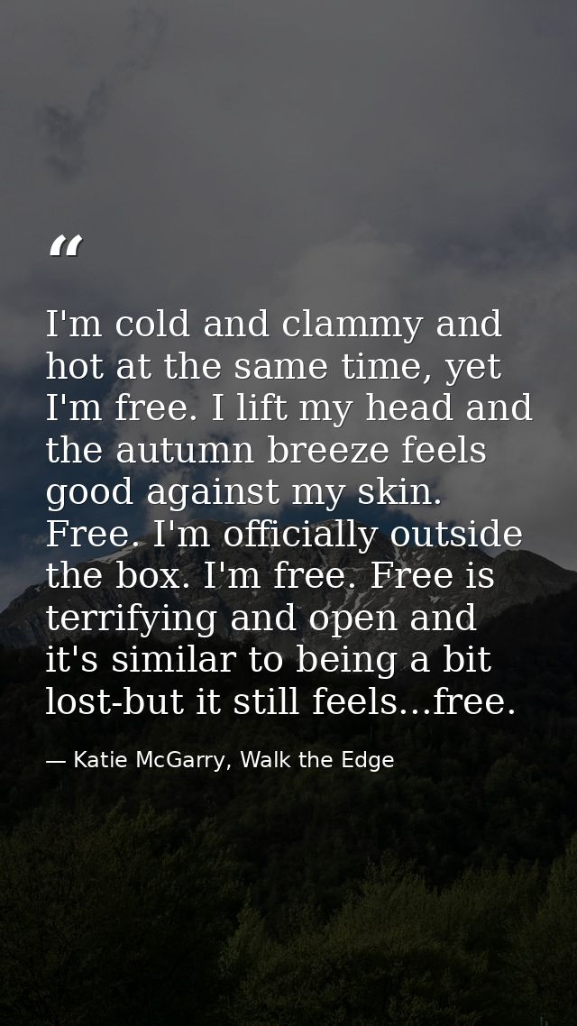I'm cold and clammy and hot at the same time, yet I'm free. I lift my head and the autumn breeze feels good against my s — Katie McGarry, Walk the Edge