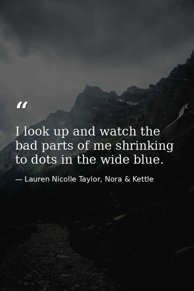 I look up and watch the bad parts of me shrinking to dots in the wide blue. — Lauren Nicolle Taylor, Nora & Kettle