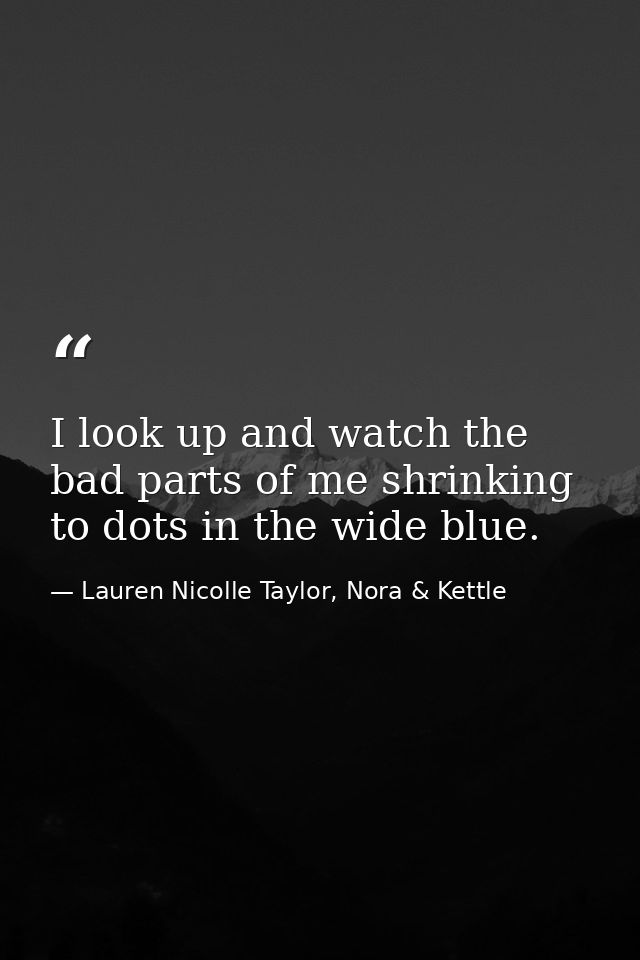 I look up and watch the bad parts of me shrinking to dots in the wide blue. — Lauren Nicolle Taylor, Nora & Kettle