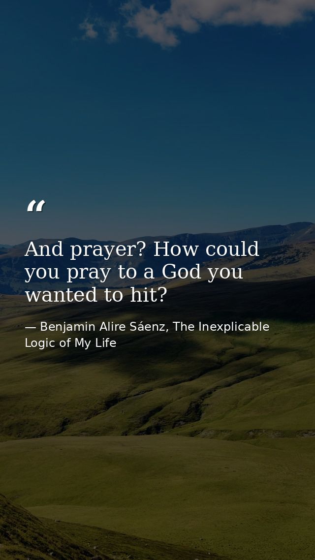 And prayer? How could you pray to a God you wanted to hit? — Benjamin Alire Sáenz, The Inexplicable Logic of My Life