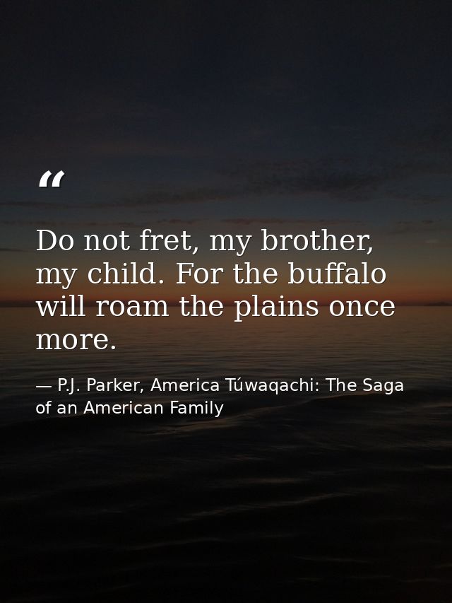Do not fret, my brother, my child. For the buffalo will roam the plains once more. — P.J. Parker, America Túwaqachi: The Saga of an American Family