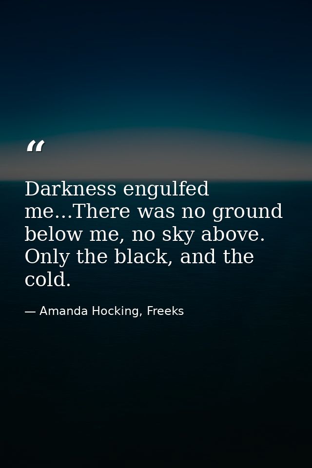 Darkness engulfed me...There was no ground below me, no sky above. Only the black, and the cold. — Amanda Hocking, Freeks