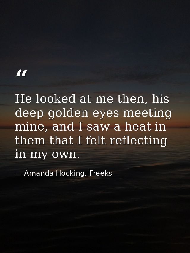 He looked at me then, his deep golden eyes meeting mine, and I saw a heat in them that I felt reflecting in my own. — Amanda Hocking, Freeks