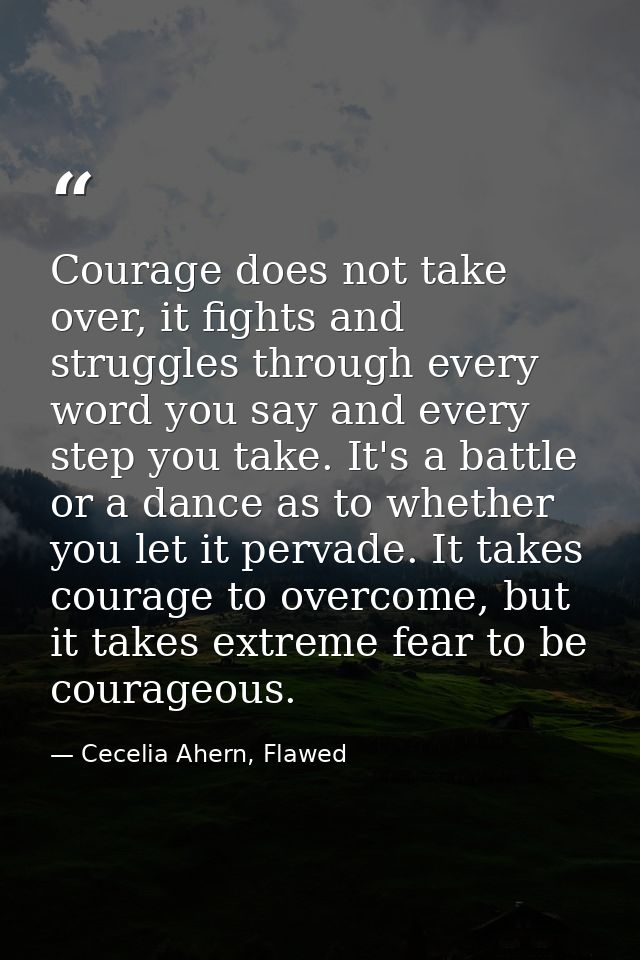 Courage does not take over, it fights and struggles through every word you say and every step you take. It's a battle or — Cecelia Ahern, Flawed