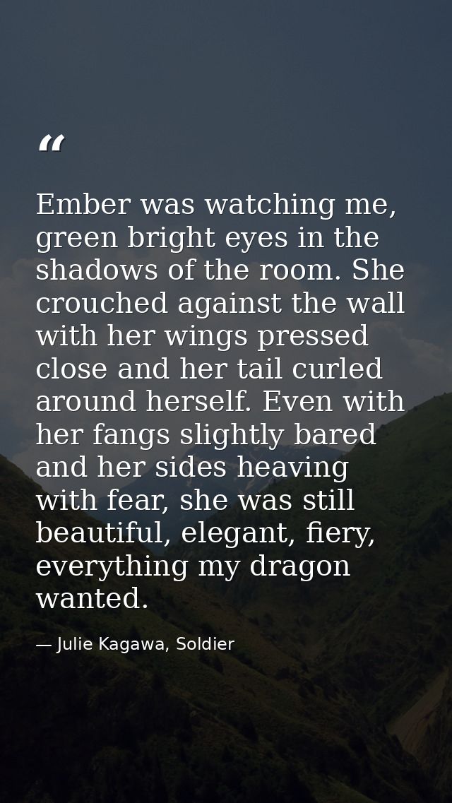 Ember was watching me, green bright eyes in the shadows of the room. She crouched against the wall with her wings presse — Julie Kagawa, Soldier