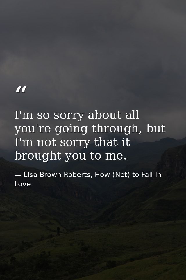 I'm so sorry about all you're going through, but I'm not sorry that it brought you to me. — Lisa Brown Roberts, How (Not) to Fall in Love