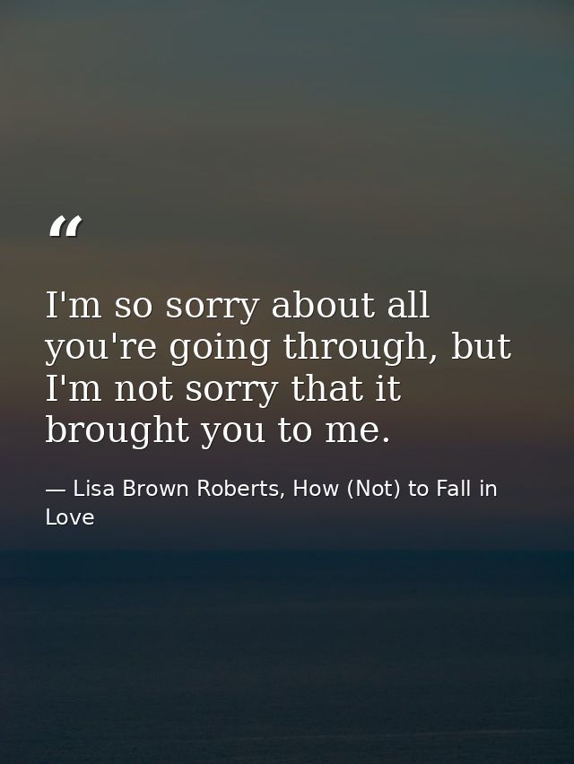 I'm so sorry about all you're going through, but I'm not sorry that it brought you to me. — Lisa Brown Roberts, How (Not) to Fall in Love