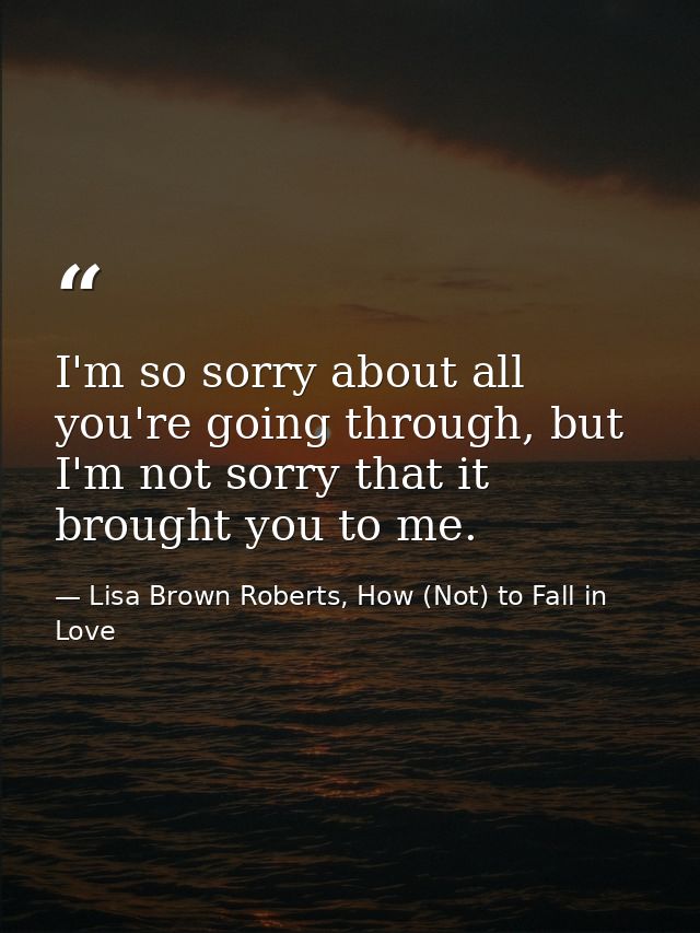 I'm so sorry about all you're going through, but I'm not sorry that it brought you to me. — Lisa Brown Roberts, How (Not) to Fall in Love