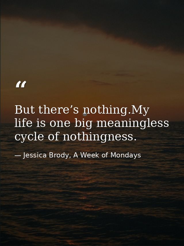But there’s nothing.My life is one big meaningless cycle of nothingness. — Jessica Brody, A Week of Mondays