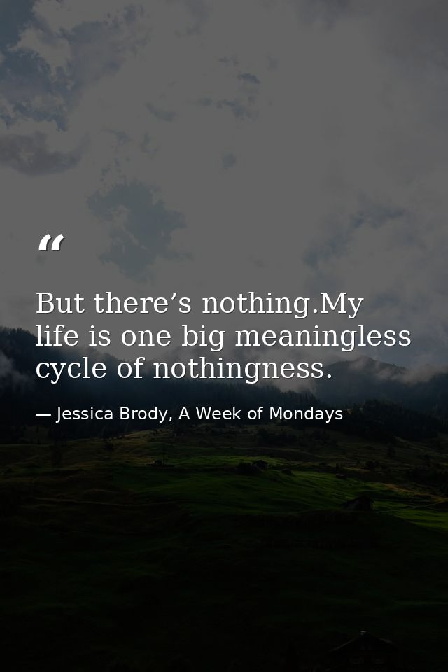 But there’s nothing.My life is one big meaningless cycle of nothingness. — Jessica Brody, A Week of Mondays
