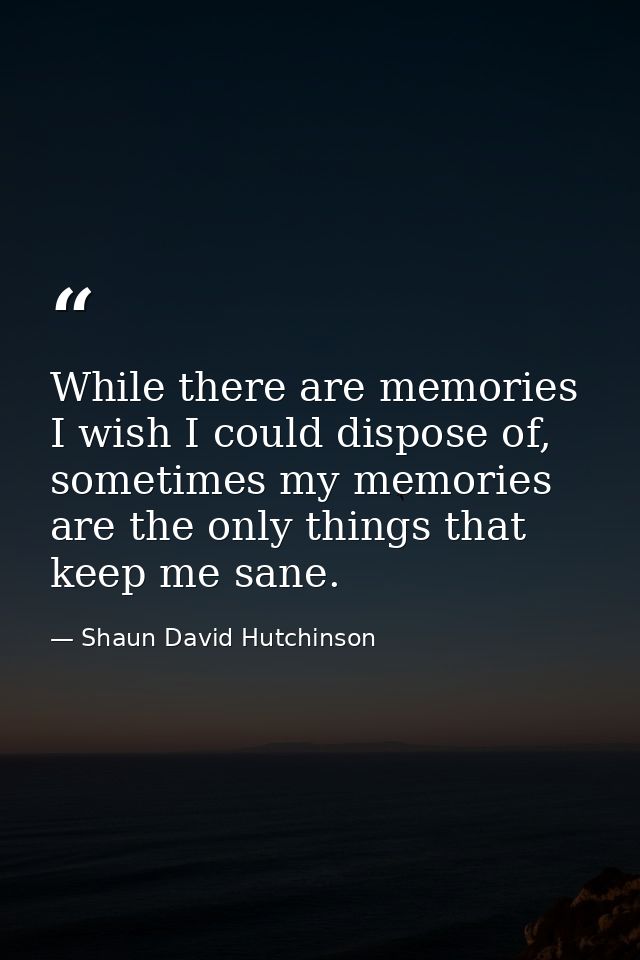 While there are memories I wish I could dispose of, sometimes my memories are the only things that keep me sane. — Shaun David Hutchinson