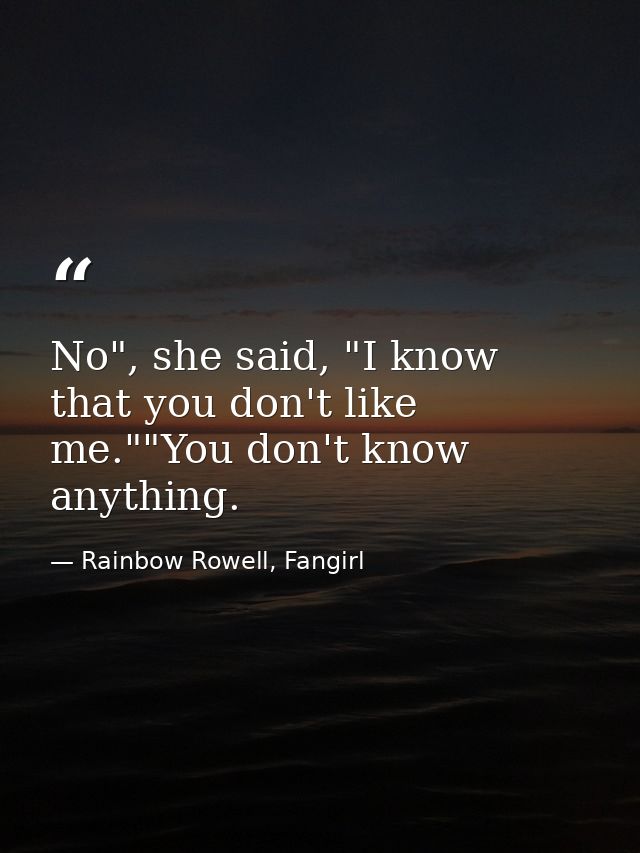 No", she said, "I know that you don't like me.""You don't know anything. — Rainbow Rowell, Fangirl
