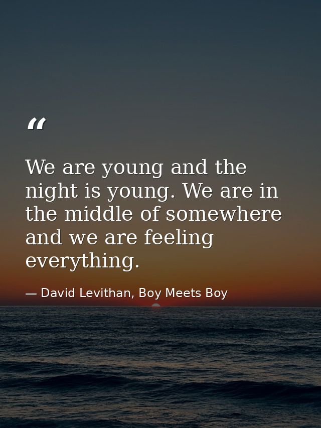 We are young and the night is young. We are in the middle of somewhere and we are feeling everything. — David Levithan, Boy Meets Boy