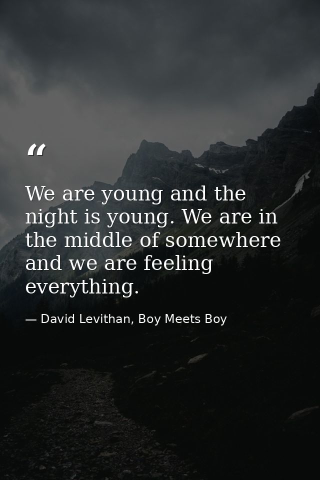We are young and the night is young. We are in the middle of somewhere and we are feeling everything. — David Levithan, Boy Meets Boy