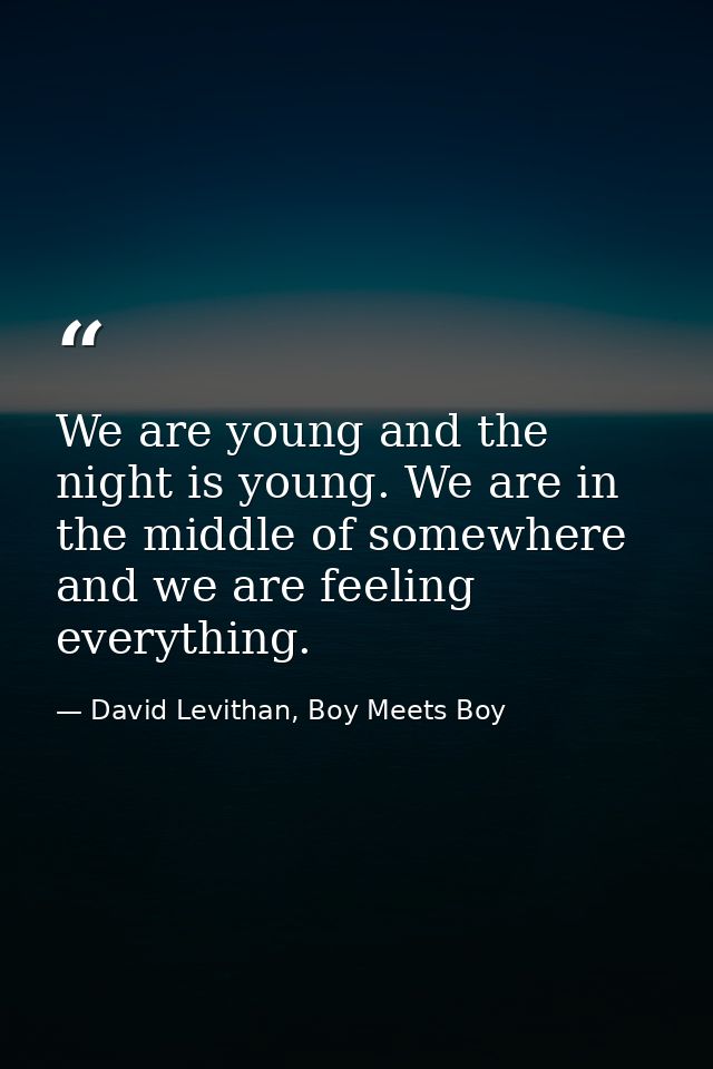 We are young and the night is young. We are in the middle of somewhere and we are feeling everything. — David Levithan, Boy Meets Boy