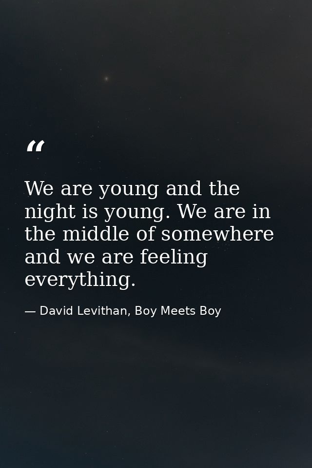 We are young and the night is young. We are in the middle of somewhere and we are feeling everything. — David Levithan, Boy Meets Boy