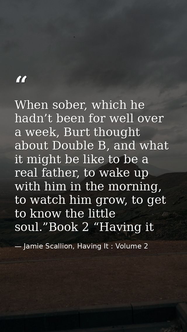 When sober, which he hadn’t been for well over a week, Burt thought about Double B, and what it might be like to be a re — Jamie Scallion, Having It : Volume 2
