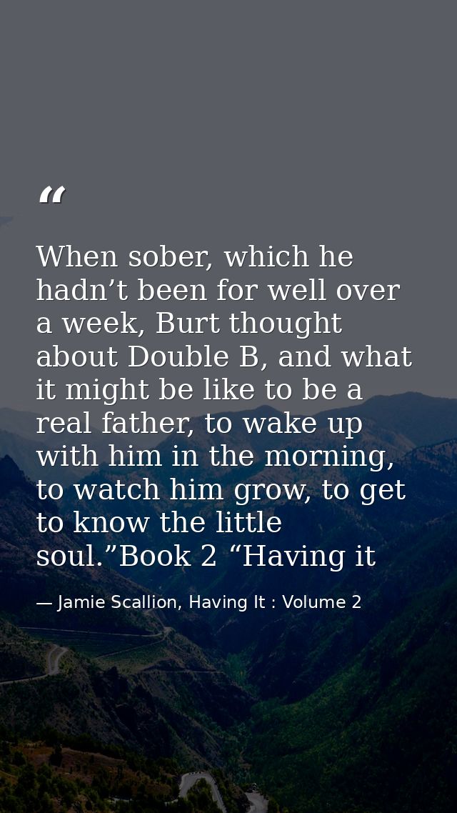 When sober, which he hadn’t been for well over a week, Burt thought about Double B, and what it might be like to be a re — Jamie Scallion, Having It : Volume 2