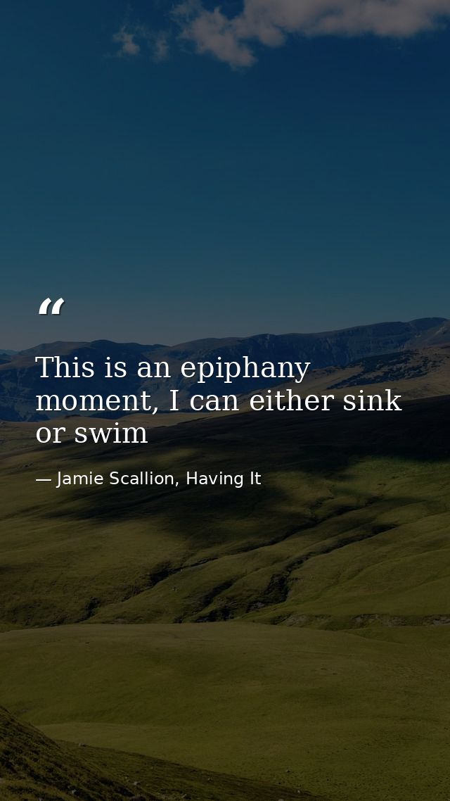 This is an epiphany moment, I can either sink or swim — Jamie Scallion, Having It