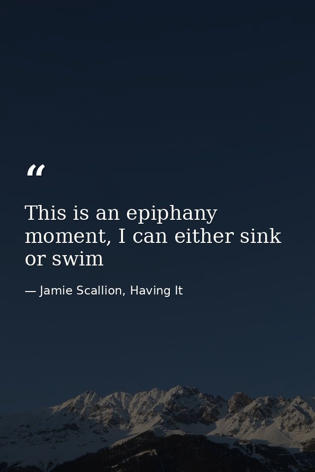 This is an epiphany moment, I can either sink or swim — Jamie Scallion, Having It