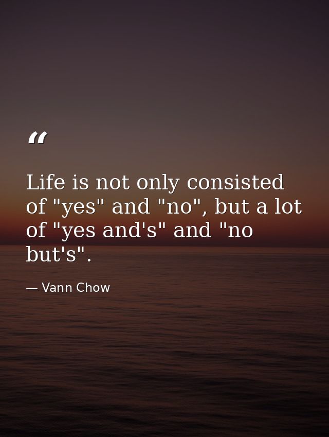 Life is not only consisted of "yes" and "no", but a lot of "yes and's" and "no but's". — Vann Chow
