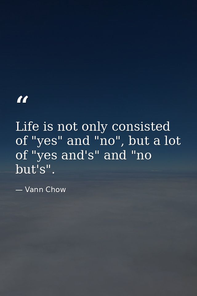 Life is not only consisted of "yes" and "no", but a lot of "yes and's" and "no but's". — Vann Chow