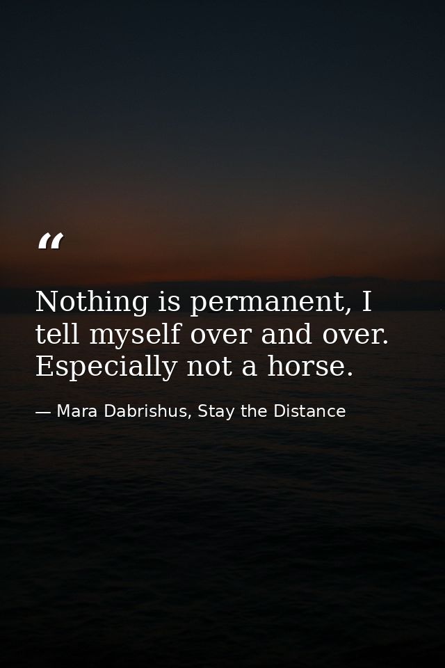 Nothing is permanent, I tell myself over and over. Especially not a horse. — Mara Dabrishus, Stay the Distance