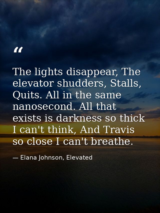 The lights disappear, The elevator shudders, Stalls, Quits. All in the same nanosecond. All that exists is darkness so t — Elana Johnson, Elevated