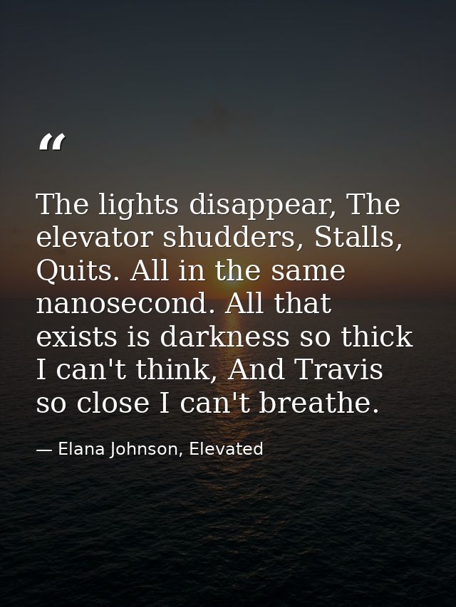 The lights disappear, The elevator shudders, Stalls, Quits. All in the same nanosecond. All that exists is darkness so t — Elana Johnson, Elevated