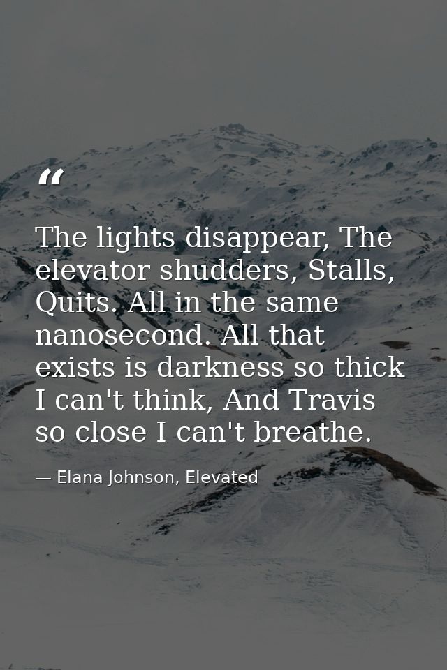 The lights disappear, The elevator shudders, Stalls, Quits. All in the same nanosecond. All that exists is darkness so t — Elana Johnson, Elevated