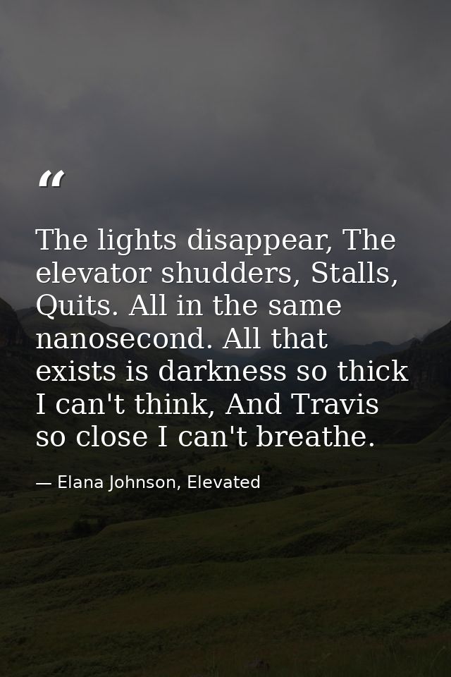 The lights disappear, The elevator shudders, Stalls, Quits. All in the same nanosecond. All that exists is darkness so t — Elana Johnson, Elevated