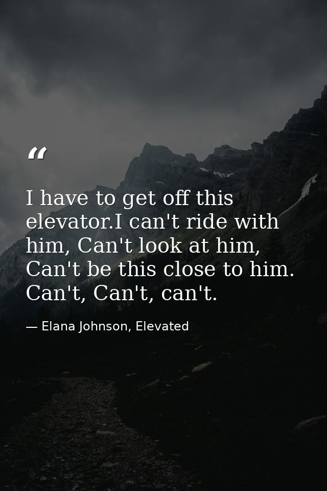 I have to get off this elevator.I can't ride with him, Can't look at him, Can't be this close to him. Can't, Can't, can' — Elana Johnson, Elevated