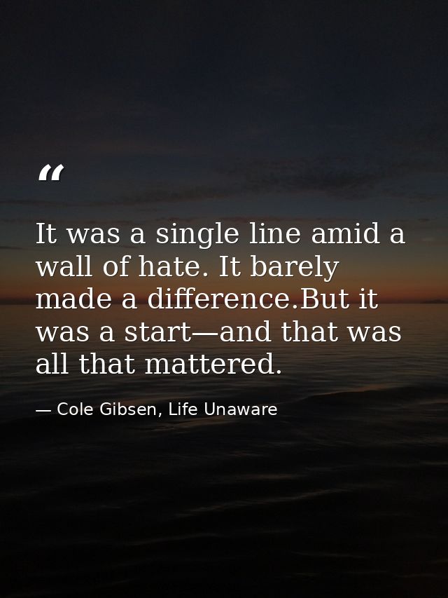 It was a single line amid a wall of hate. It barely made a difference.But it was a start—and that was all that mattered. — Cole Gibsen, Life Unaware