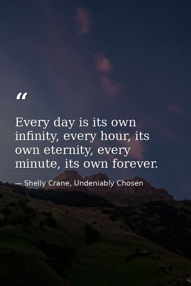Every day is its own infinity, every hour, its own eternity, every minute, its own forever. — Shelly Crane, Undeniably Chosen