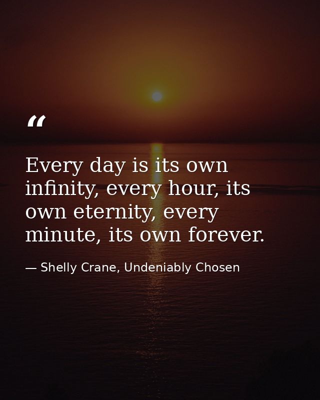 Every day is its own infinity, every hour, its own eternity, every minute, its own forever. — Shelly Crane, Undeniably Chosen