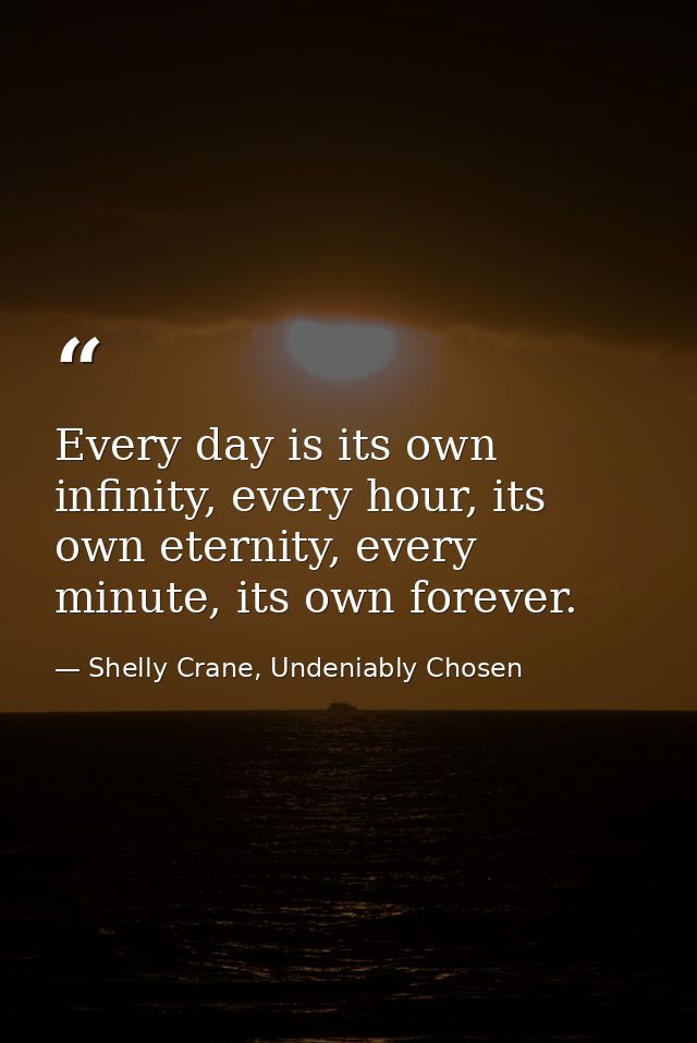Every day is its own infinity, every hour, its own eternity, every minute, its own forever. — Shelly Crane, Undeniably Chosen