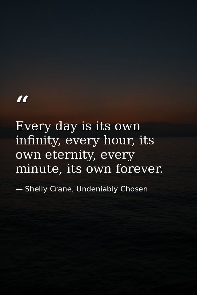 Every day is its own infinity, every hour, its own eternity, every minute, its own forever. — Shelly Crane, Undeniably Chosen