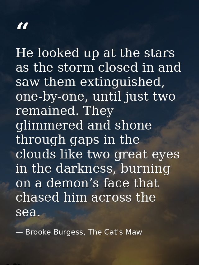 He looked up at the stars as the storm closed in and saw them extinguished, one-by-one, until just two remained. They gl — Brooke Burgess, The Cat's Maw