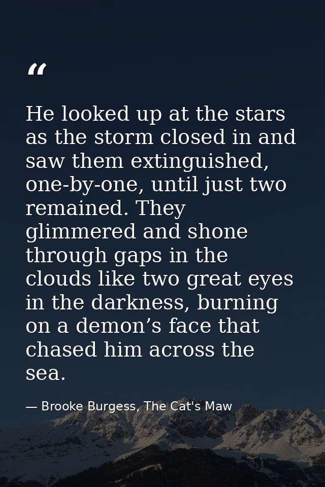 He looked up at the stars as the storm closed in and saw them extinguished, one-by-one, until just two remained. They gl — Brooke Burgess, The Cat's Maw