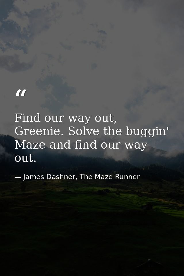 Find our way out, Greenie. Solve the buggin' Maze and find our way out. — James Dashner, The Maze Runner