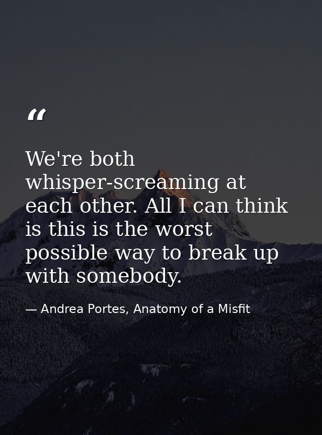 We're both whisper-screaming at each other. All I can think is this is the worst possible way to break up with somebody. — Andrea Portes, Anatomy of a Misfit