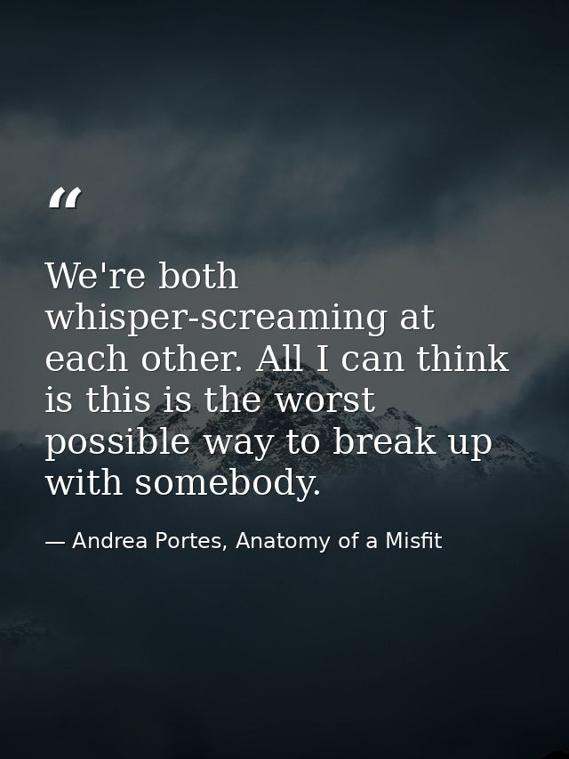We're both whisper-screaming at each other. All I can think is this is the worst possible way to break up with somebody. — Andrea Portes, Anatomy of a Misfit