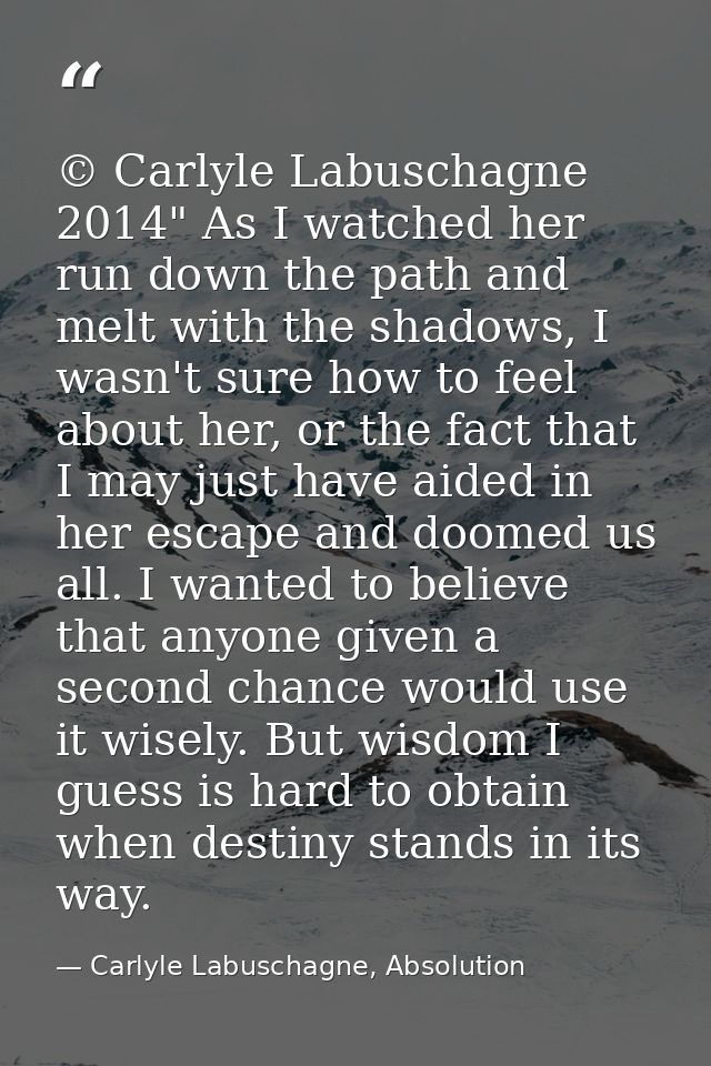 © Carlyle Labuschagne 2014" As I watched her run down the path and melt with the shadows, I wasn't sure how to feel abou — Carlyle Labuschagne, Absolution